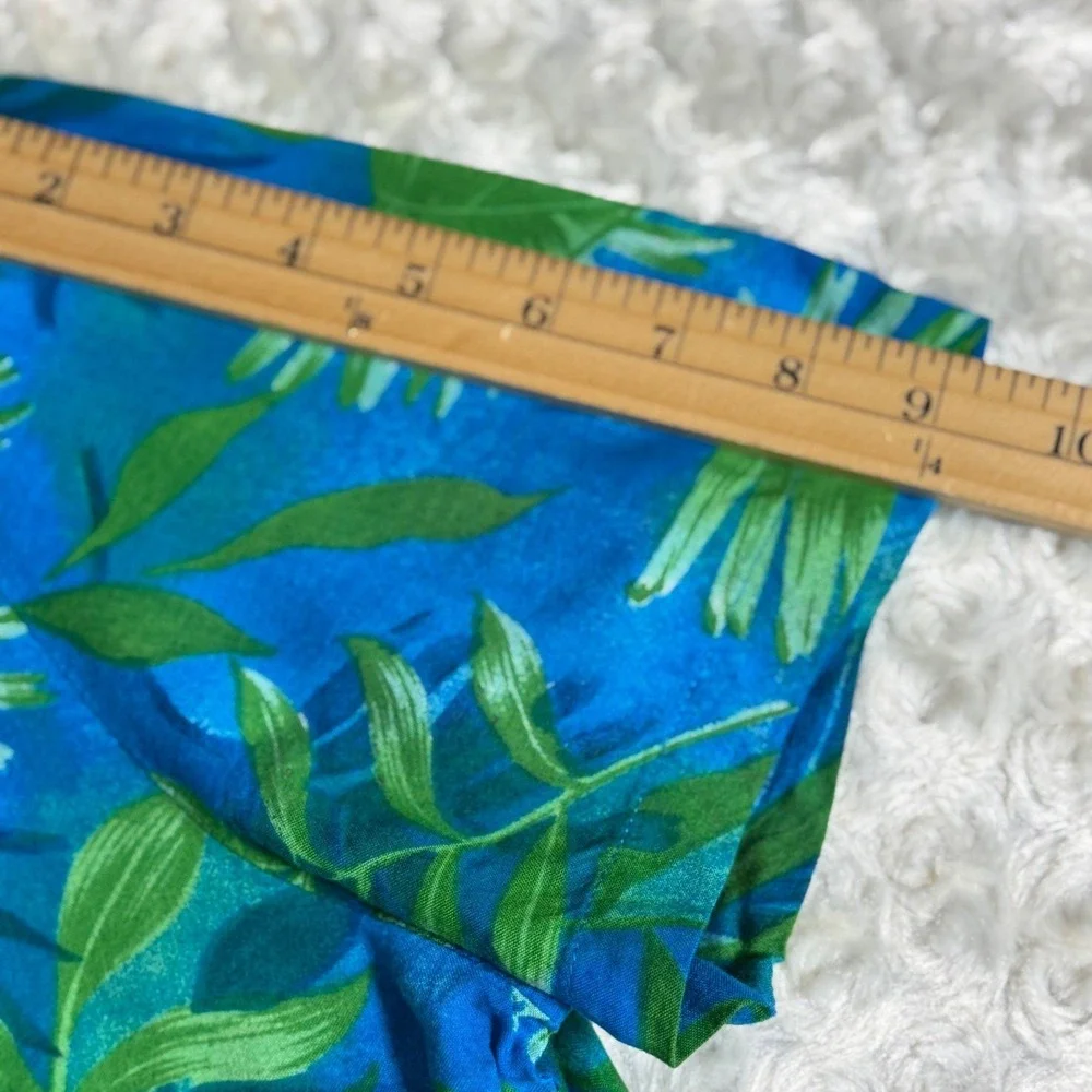 Jamie Brooke Womens Tropical Leaf Button‎ Up Shirt Blue Green Rayon Size 12